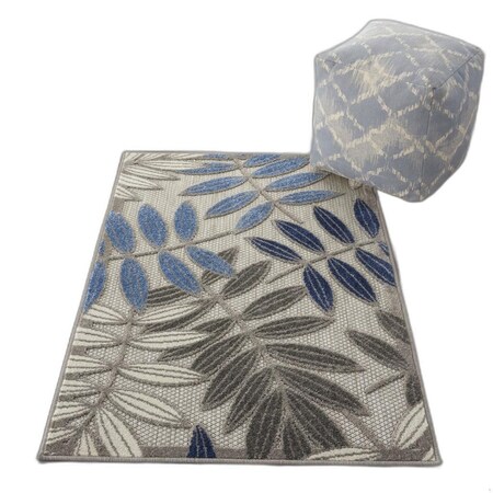 Homeroots 3 x 4 ft. Gray & Blue Leaves Indoor & Outdoor Area Rug 384868